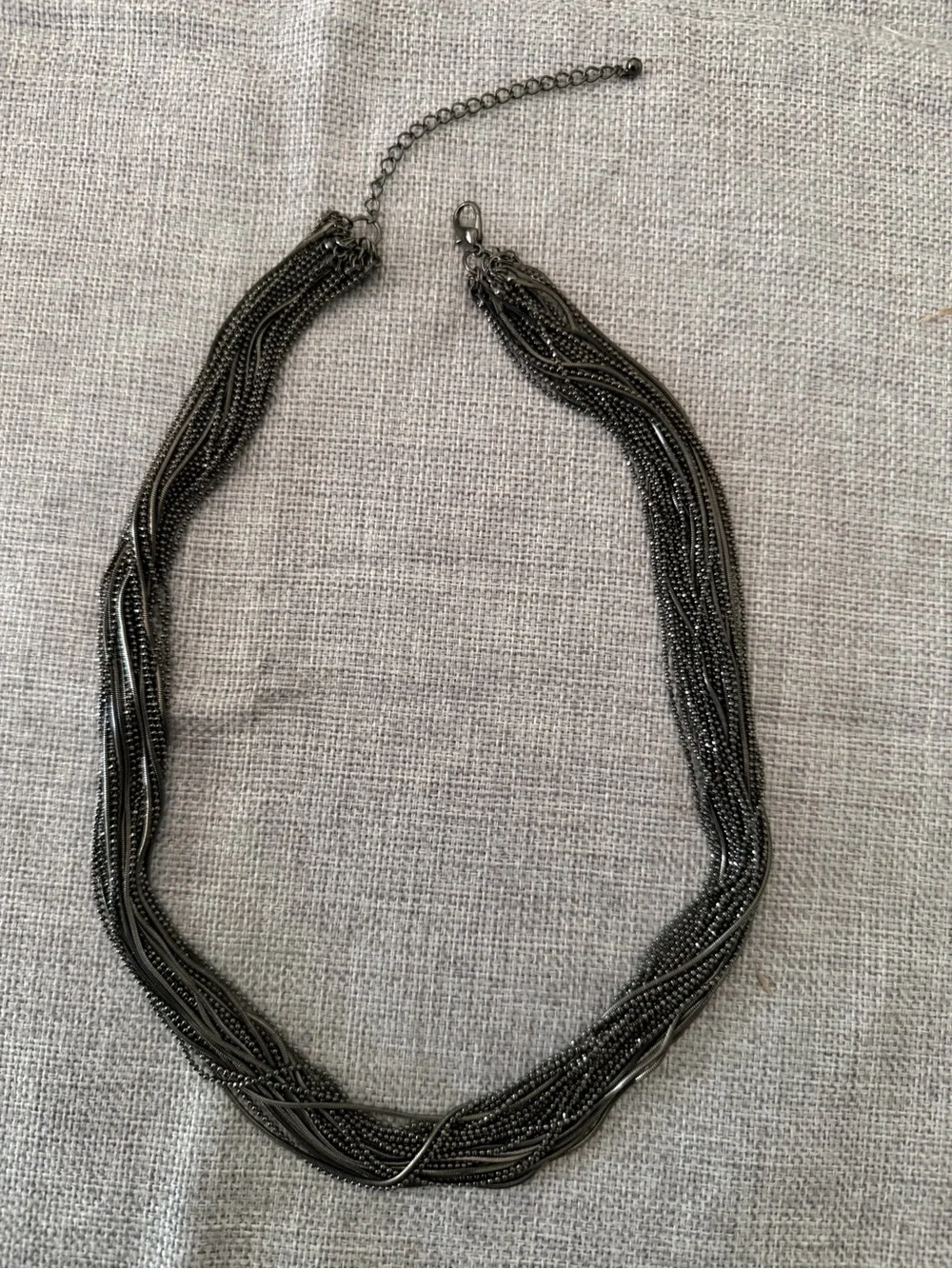 Black Multi-Strand Chain Statement Necklace | Gunmetal Layered | Adjustable